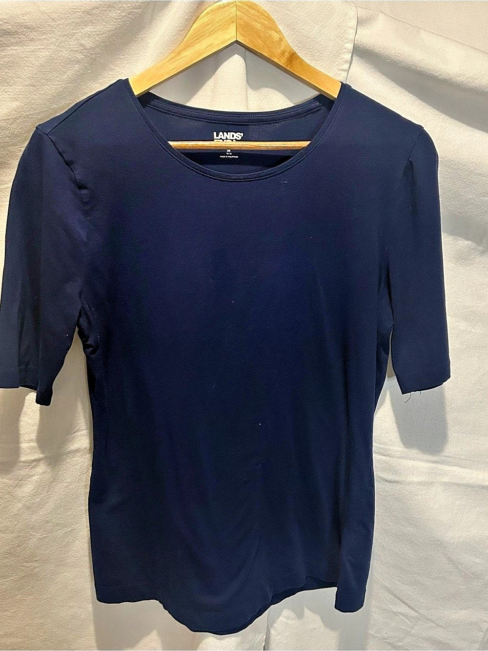 Lands' End Women's Lightweight Jersey Skimming Elbow Sleeve Crew Neck T-shirt